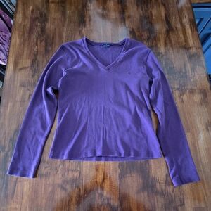 Ralph Lauren Dark Purple V-Neck Long Sleeve Top Size Medium Y2K